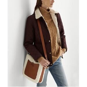 Lauren Ralph Lauren Cameryn Shearling Medium Leather Crossbody - White/Tan